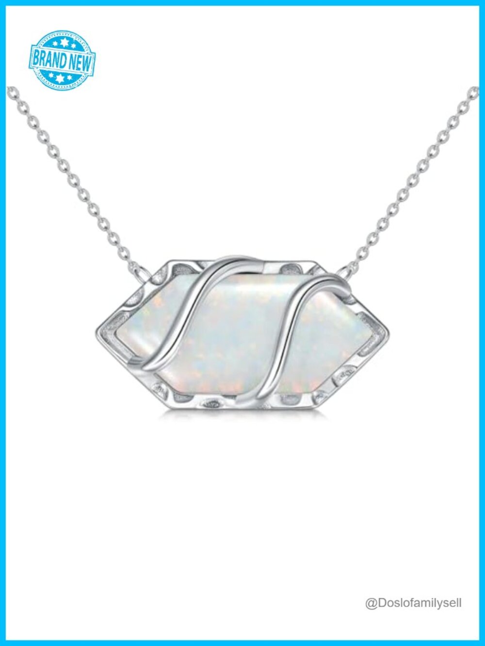 925 Sterling Silver Oval Opal Pendant Necklace Hexagon Gemstone Fine Jewelry